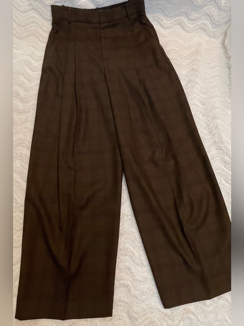 NWOT Banana Republic Wool Brown Plaid Double Pleat Wide-Leg Pants